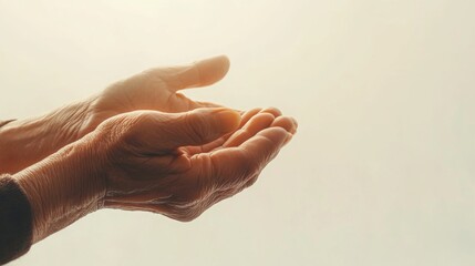 Hand of help. Old people charity concept. Banner with place for text. .