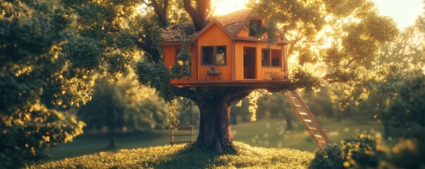 Family building a treehouse together in the backyard on Family, Love, and Fidelity Day, showcasing teamwork and love