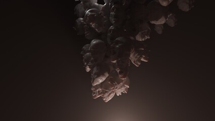 personality stratification, irritation and obsessive emotions, 3d concept. A lot of screaming heads breed from one point