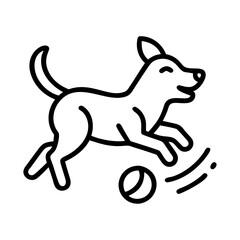 dog chasing a ball icon, dog day line art, dog day icon - simple black line art icon of dog chasing a ball, for dog day celebrations. dog day vector art.