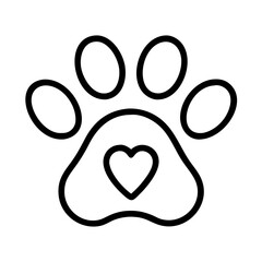 dog paw with a heart icon, dog day line art, dog day icon - simple black line art icon of dog paw with a heart, for dog day celebrations. dog day vector art.