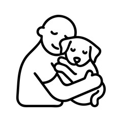 cuddling with a dog icon, dog day line art, dog day icon - simple black line art icon of cuddling with a dog, for dog day celebrations. dog day vector art.