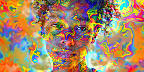 Portrait with Multicolored Abstract Overlay