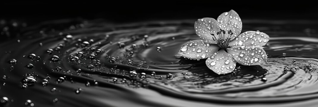 black background vda and flower on water moisturizing theme, water drops relax
