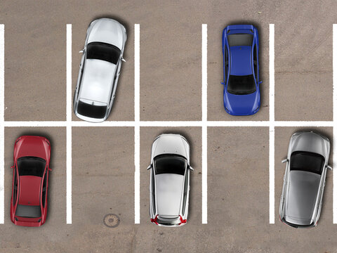 Overhead View of Cars Parked in a Lot with Varied Alignment