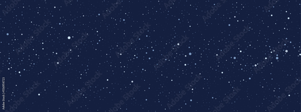 Poster snow particles scattered on dark blue background. seamless realistic falling snow or snowflakes patt