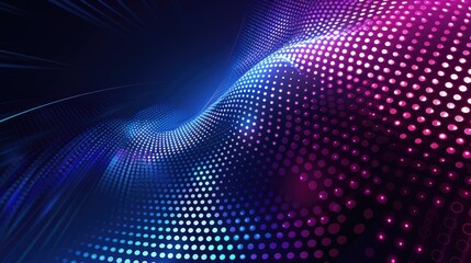 Obraz premium Abstract wave of colorful dots in blue and pink tones, creating a dynamic visual effect.