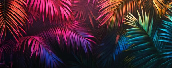 Fototapeta premium Neon Jungle - Colorful Palm Leaves with Artistic Lighting