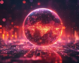 Obraz premium A symbolic glowing sphere overlay representing the abstraction layers of virtualization technology, dramatic lighting