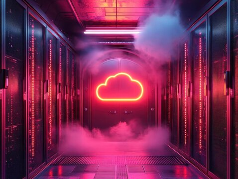 A symbolic glowing vault overlay representing the safety and reliability of cloud storage backups, dramatic composition