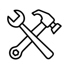 hammer and wrench crossed icon, labor Day line art, labor day icon - simple black line art icon of hammer and wrench crossed, symbolizing labor day celebrations. labor day vector art.