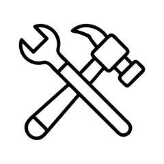 hammer and wrench crossed icon, labor Day line art, labor day icon - simple black line art icon of hammer and wrench crossed, symbolizing labor day celebrations. labor day vector art.