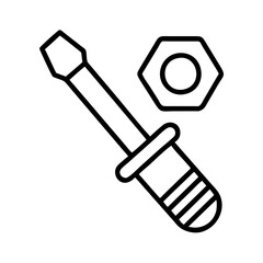 screwdriver and nut icon, labor Day line art, labor day icon - simple black line art icon of screwdriver and nut, symbolizing labor day celebrations. labor day vector art.