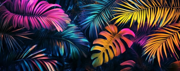 Neon Jungle - Colorful Palm Leaves with Artistic Lighting