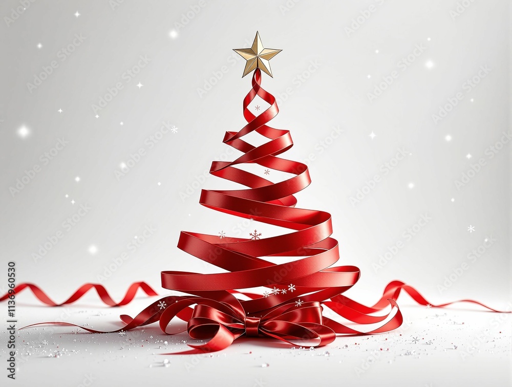 Poster elegant red ribbon forms a christmas tree shape.