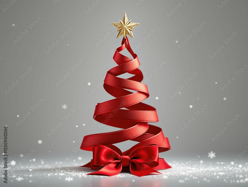 Poster elegant red ribbon forms a christmas tree shape.