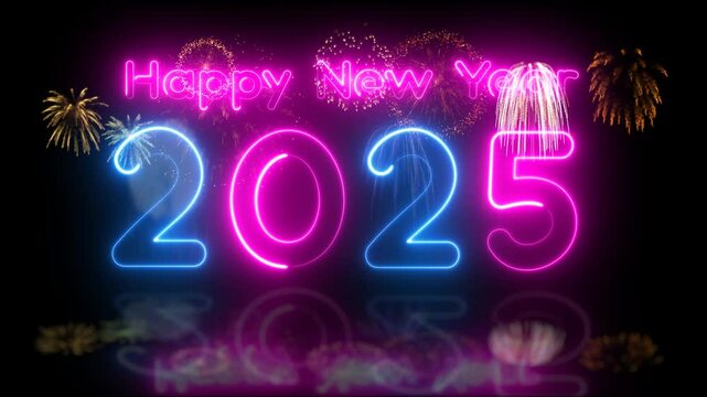 happy new year 2025 eve party loop. serpentine happy new year 2025. Abstract motion background shining snow falling 2025 background. beautiful midnight happy new year 2025
