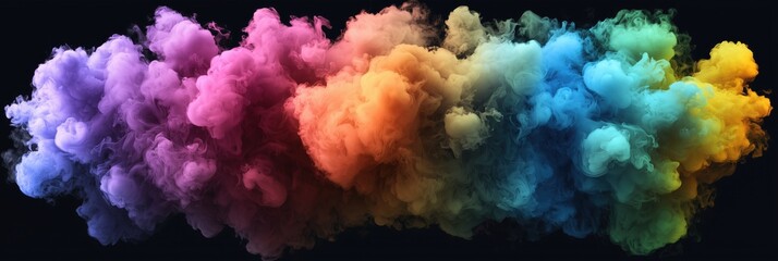 Fototapeta premium Multicolored smoke puff cloud design elements on a dark background