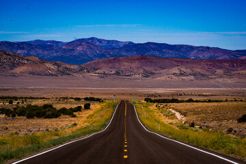 Nevada High Desert Open Road recedes into the far distance 