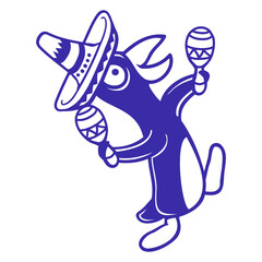 Penguin Rattles Party Mexican Culture Hat Music DJ Design Lover Art Vector Illustration Card T-Shirt Poster Sticker Graphic Print Decorative Drawing Isolated Logo Decoration Symbol Creative Cool Styl