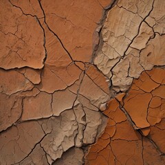 Texture of dried out earth, cracked clay-colored soil