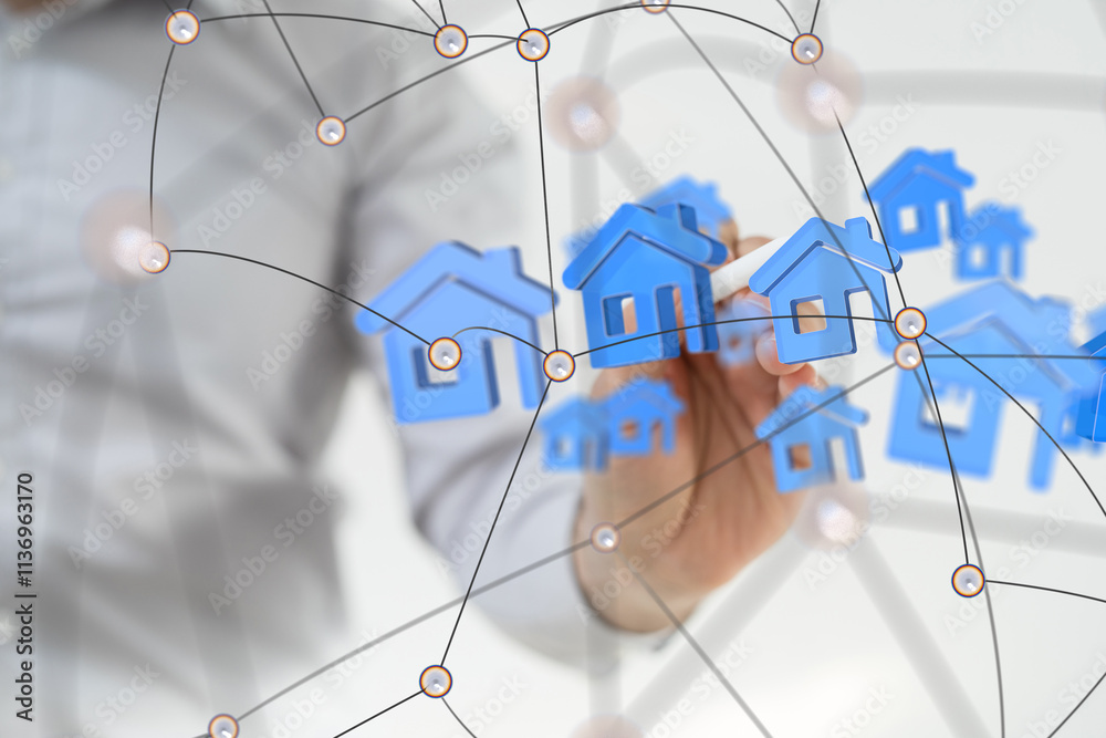Poster home choice Big data and artificial intelligence concept. Machine learning and cyber mind domination
