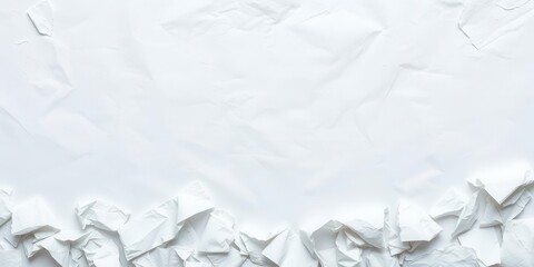 Crumpled white paper background with soft shadows, blank, close-up, textured