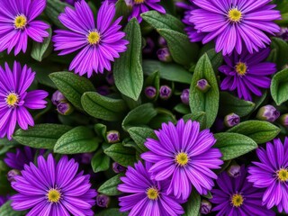 Purple flower petals and leaves creating a vibrant and colorful natural pattern, pattern, plant, beauty