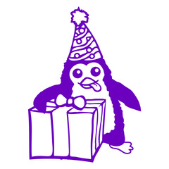 Obraz premium Penguin Birthday Gift Party Celebration Hat Child Design Lover Art Vector Illustration Card T-Shirt Poster Sticker Graphic Print Decorative Drawing Isolated Logo Decoration Symbol Creative Cool Style