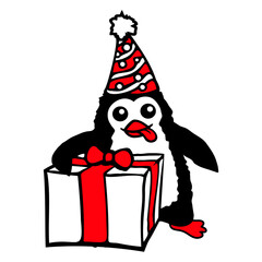 Penguin Birthday Gift Party Celebration Hat Child Design Lover Art Vector Illustration Card T-Shirt Poster Sticker Graphic Print Decorative Drawing Isolated Logo Decoration Symbol Creative Cool Style