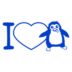 I Love Penguin Love Heart Symbol Cute Child Baby Design Lover Art Vector Illustration Card T-Shirt Poster Sticker Graphic Print Decorative Drawing Isolated Logo Decoration Symbol Creative Cool Style
