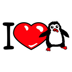 I Love Penguin Love Heart Symbol Cute Child Baby Design Lover Art Vector Illustration Card T-Shirt Poster Sticker Graphic Print Decorative Drawing Isolated Logo Decoration Symbol Creative Cool Style