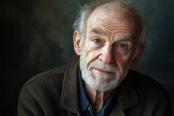 Obraz premium Close-up portrait of a pensive elderly man with a gray beard and weathered face, conveying wisdom and life experience.