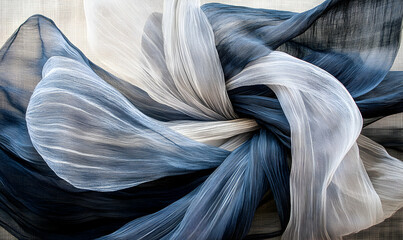 Abstract swirling textures of blue and beige silk fabric. Elegant, flowing textile design.  Perfect for fashion, beauty, or design projects.