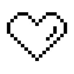 retro pixel heart icon, video games day line art, video games icon - simple black line art icon of retro pixel heart, for video games day celebrations. games day vector art.