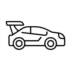 racing car icon, video games day line art, video games icon - simple black line art icon of racing car, for video games day celebrations. games day vector art.