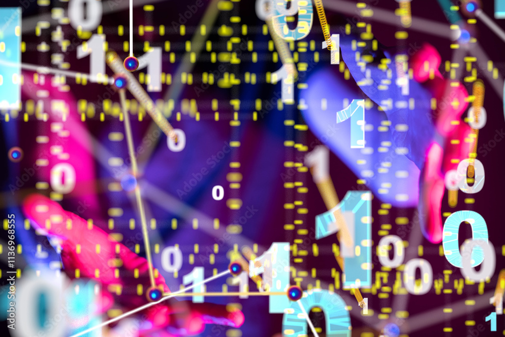 Leinwandbilder Global network. Blockchain. 3D illustration. Neural networks and artificial intelligence. Abstract