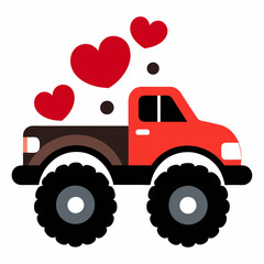 silhouette of a Valentine’s Day monster Pickup Truck with Hearts and Love Elements - Romantic Graphic Design © SilhouetteForge