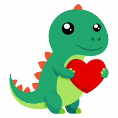 Adorable Dinosaur Holding a Red Heart - Valentine’s Day Cute Cartoon Illustration