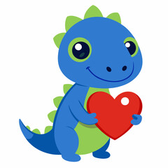 Adorable Dinosaur Holding a Red Heart - Valentine’s Day Cute Cartoon Illustration