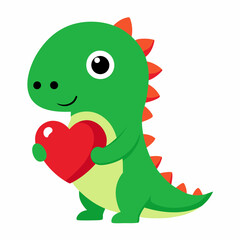 Adorable Dinosaur Holding a Red Heart - Valentine’s Day Cute Cartoon Illustration