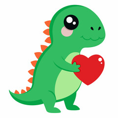 Adorable Dinosaur Holding a Red Heart - Valentine’s Day Cute Cartoon Illustration