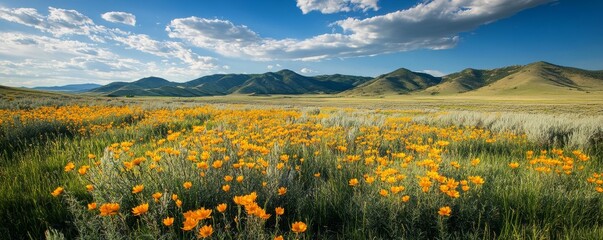 Vibrant Yellow Wildflowers Blooming in Sunlit Meadow, Capturing Natural Beauty