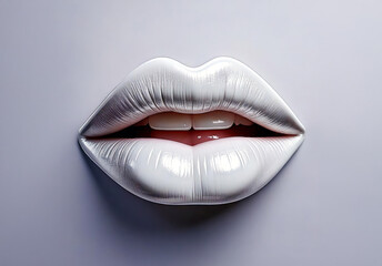 3d Realistic white Female Lips. Love, Sexy, Beauty Concept. Fashion, Makeup, Romance.