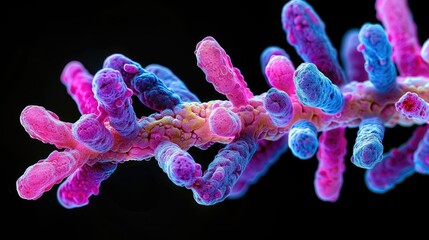Obraz premium A colorful microscopic view of coral-like structures showcasing intricate details.