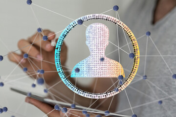 abstract lines with dots over dark background.