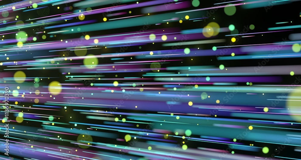 Poster inside digital data tunnel. Futuristic abstract background with neon rays. Concept for big data