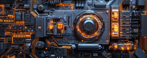 Technological Background with Advanced, Multicolored Science Fiction Hardware. .