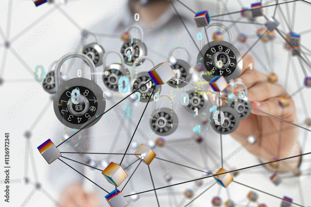 Fototapete Cybersecurity of digital network systems with computer security enginee