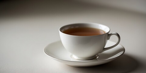 White Teacup Filled With Light Brown Liquid On Saucer